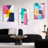 Kit com 3 Quadros Arte Abstrata em Lona