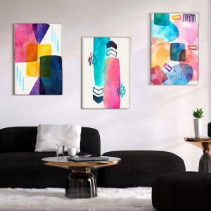 Kit com 3 Quadros Arte Abstrata em Lona