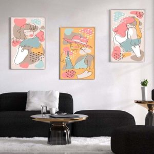 Kit com 3 Quadros Arte Abstrata em Lona