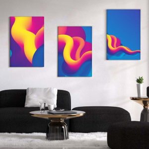 Kit com 3 Quadros Arte Abstrata em Lona
