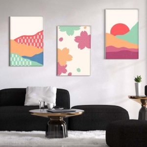Kit com 3 Quadros Arte Abstrata em Lona