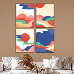 Kit com 4 Quadros Arte Abstrata em Lona