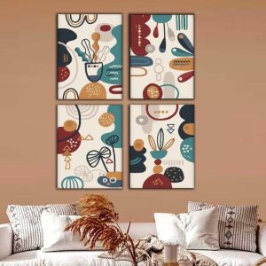 Kit com 4 Quadros Arte Abstrata em Lona