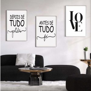 Kit com 3 Quadros em Lona Frases Love