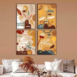Kit com 4 Quadros Arte Abstrata em Lona