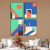 211 Kit com 4 Quadros Arte Abstrata em Lona