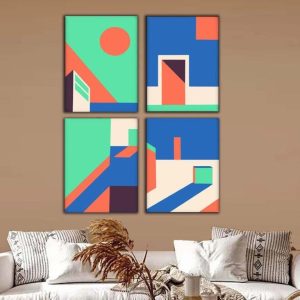 Kit com 4 Quadros Arte Abstrata em Lona