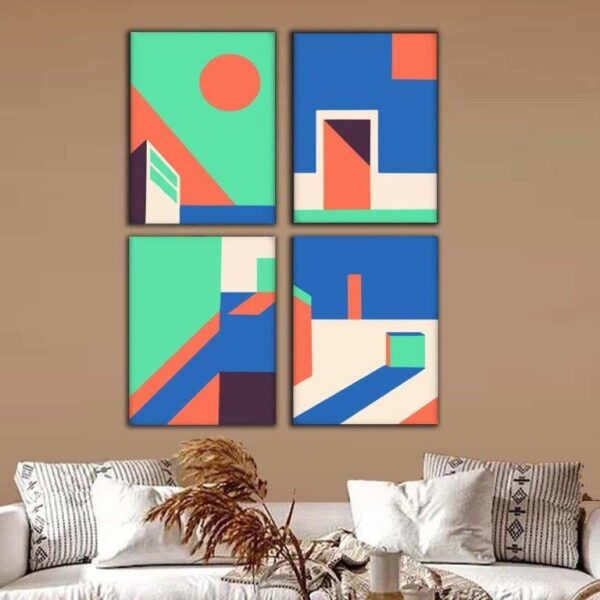 211 Kit com 4 Quadros Arte Abstrata em Lona