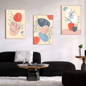 Kit com 3 Quadros Arte Abstrata em Lona