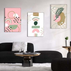 Kit com 3 Quadros Arte Abstrata em Lona
