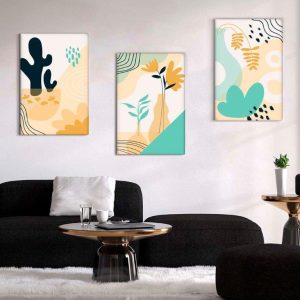 Kit com 3 Quadros Arte Abstrata em Lona