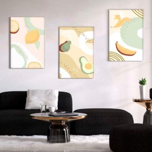 Kit com 3 Quadros Arte Abstrata em Lona