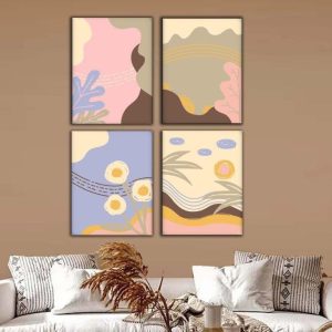 Kit com 4 Quadros Arte Abstrata em Lona