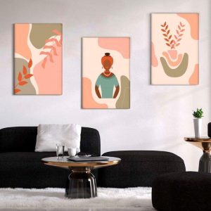 Kit com 3 Quadros Arte Abstrata em Lona