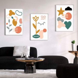 Kit com 3 Quadros Arte Abstrata em Lona
