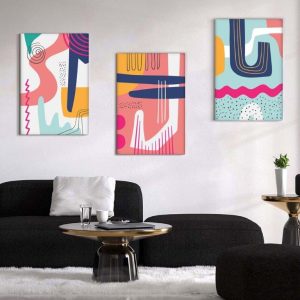 Kit com 3 Quadros Arte Abstrata em Lona