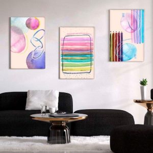 Kit com 3 Quadros Arte Abstrata em Lona