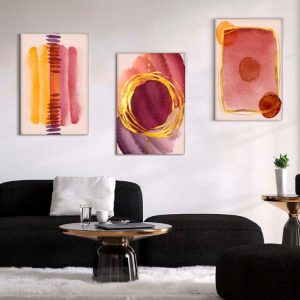 Kit com 3 Quadros Arte Abstrata em Lona