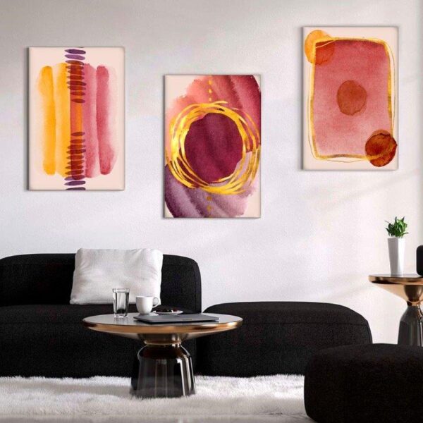 Kit com 3 Quadros Arte Abstrata em Lona