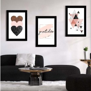 Kit com 3 Quadros em Lona Frases Gratidão