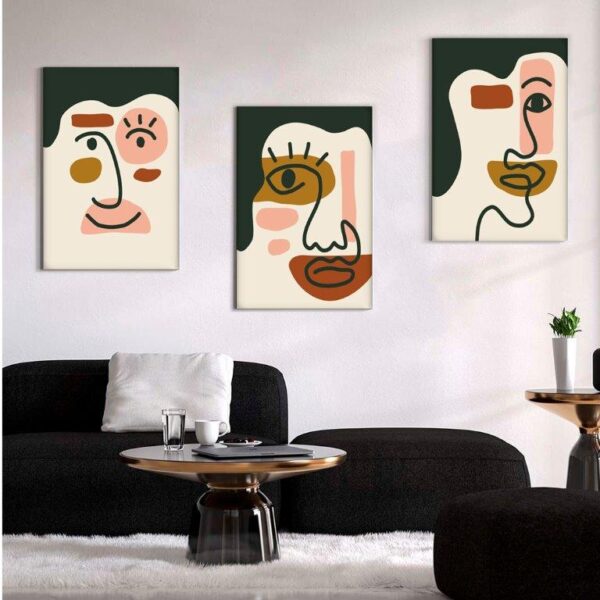 Kit com 3 Quadros em Lona Borda Infinita Arte Moderna