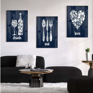 Kit com 3 Quadros em Lona Comer Rezar & Amar