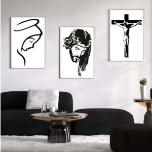 Kit com 3 Quadros em Lona Jesus & Virgem Maria