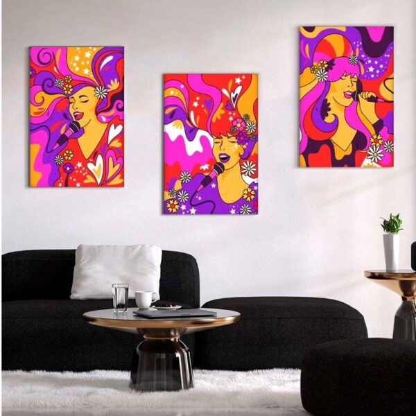 Kit com 3 Quadros em Lona Borda Infinita Arte Singer