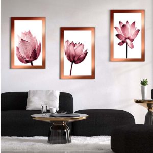 Kit com 3 Quadros em Lona Arte Floral