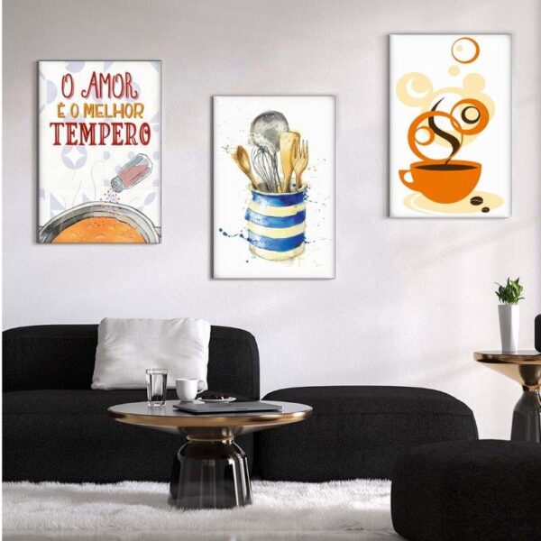 4 Kit com 3 Quadros em Lona Amor & Tempero