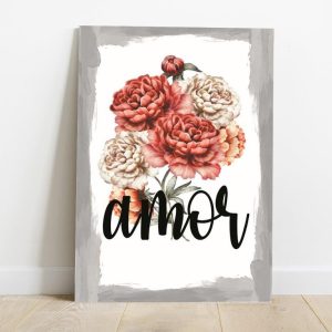 Quadro em Lona Borda Infinita Floral Amor