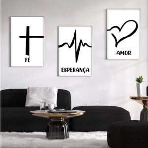 4 Kit com 3 Quadros em Lona Fé Esperança & Amor