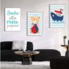 Kit com 3 Quadros em Lona Infantil Ursinho Marinheiro