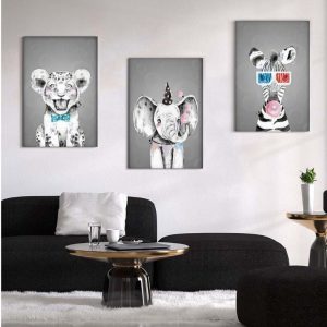Kit com 3 Quadros em Lona Pop Macacos