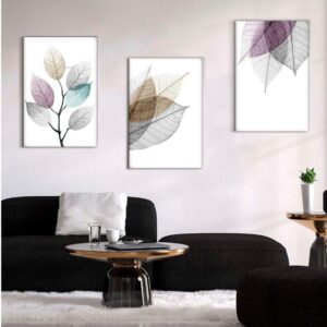Kit com 3 Quadros em Lona Arte Floral