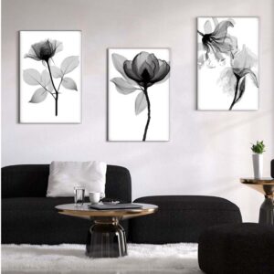 Kit com 3 Quadros em Lona Arte Floral