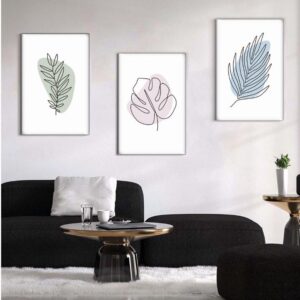 Kit com 3 Quadros em Lona Arte Floral