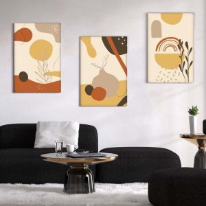 Kit com 3 Quadros Arte Abstrata em Lona