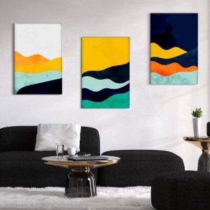 Kit com 3 Quadros Arte Abstrata em Lona