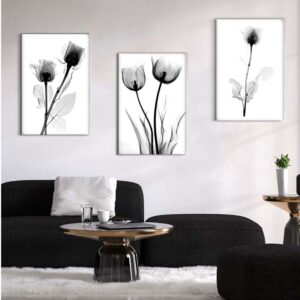 Kit com 3 Quadros em Lona Arte Floral Tulipas