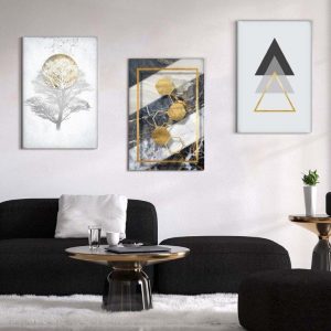 Kit com 3 Quadros Arte Abstrata em Lona