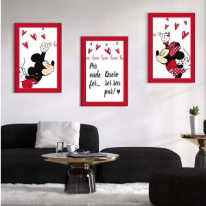 Kit com 3 Quadros em Lona Infantil Mickey & Minnie