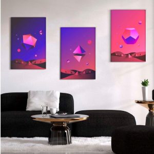 Kit com 3 Quadros em Lona Geométricos Psicodélico