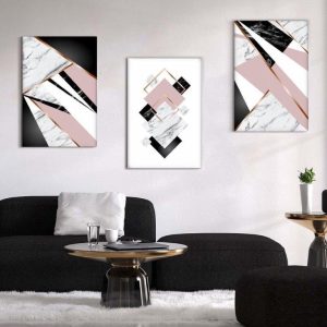 Kit com 3 Quadros Arte Abstrata em Lona