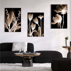 Kit com 3 Quadros em Lona Arte Floral