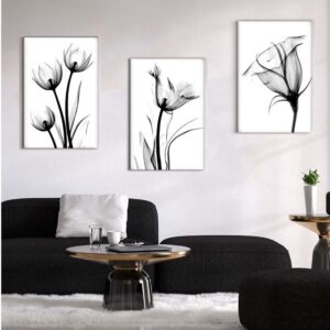 Kit com 3 Quadros em Lona Arte Floral