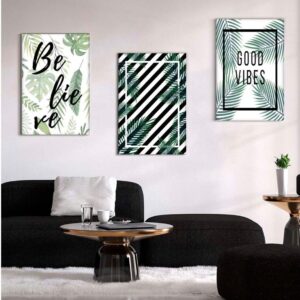 Kit com 3 Quadros em Lona Arte Floral Good Vibes