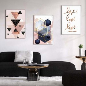 Kit com 3 Quadros Arte Abstrata em Lona