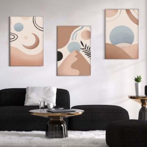Kit com 3 Quadros Arte Abstrata em Lona