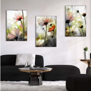 Kit com 3 Quadros em Lona Arte Floral